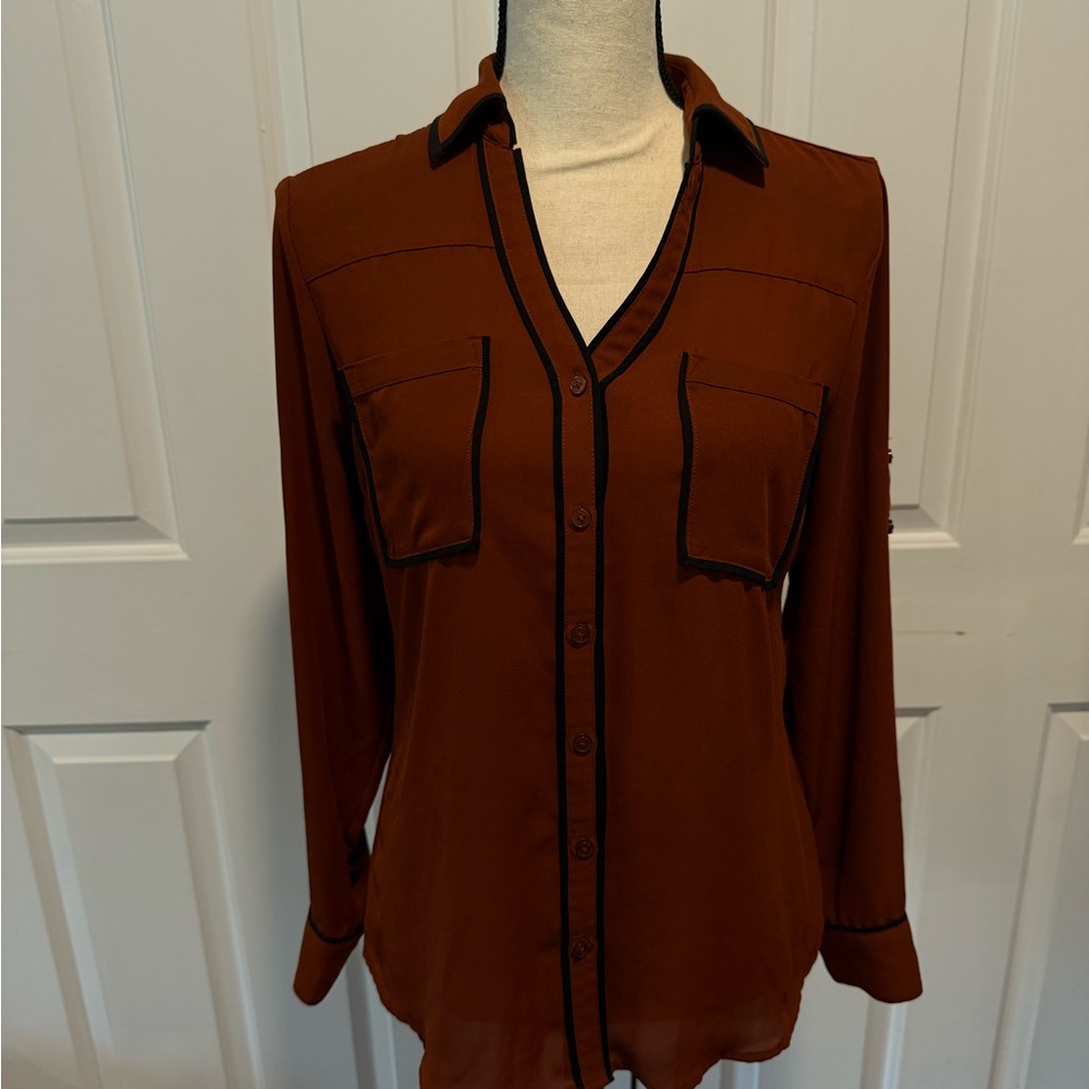 Express Women’s Portofino Shirt in Rich Brown with Black Accents